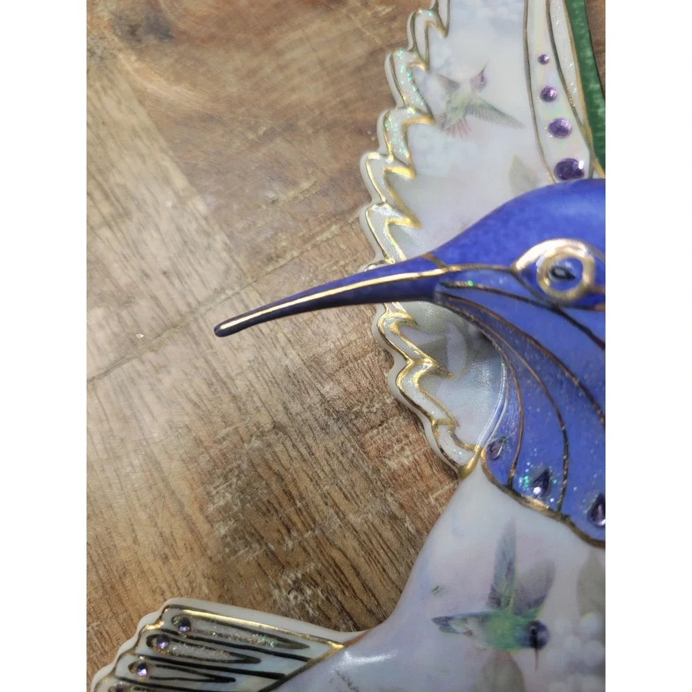 Lena‎ Liu Sapphire Splendor Hummingbird Wall Plaque-Jewels Of The Garden 2354